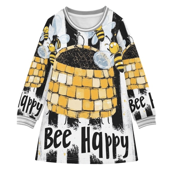 YAZAOO Little Girls Long Sleeved Hoodie A Dresses Cute Bee Pattern Classical Creative Pattern