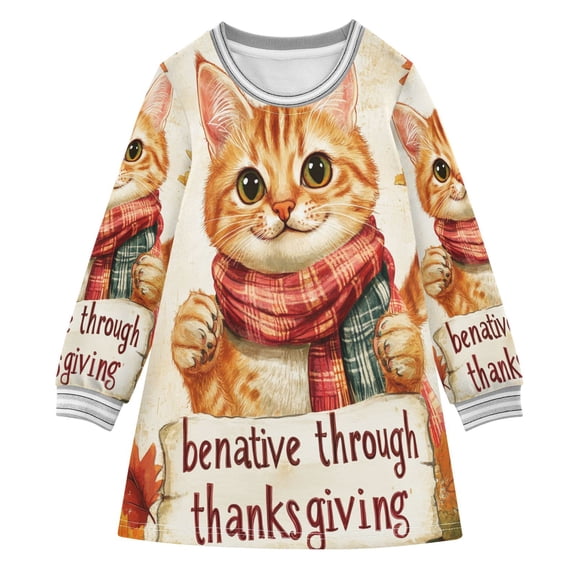 YAZAOO Little Girls Long Sleeved Hoodie A Dresses Cute Orange Cat Classical Creative Pattern