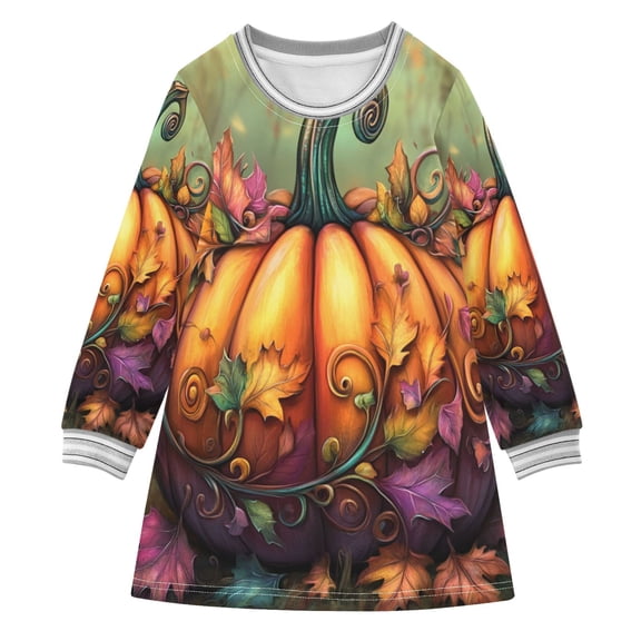 YAZAOO Little Girls Long Sleeved Hoodie A Dresses Fall Pumpkin Classical Creative Pattern