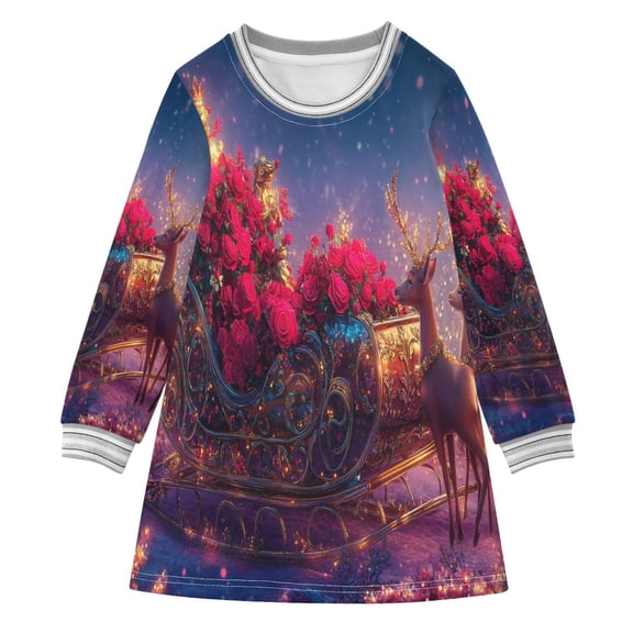 YAZAOO Little Girls Long Sleeved Hoodie A Dresses Festive Sleigh with Roses Reindeer Classical Creative Pattern