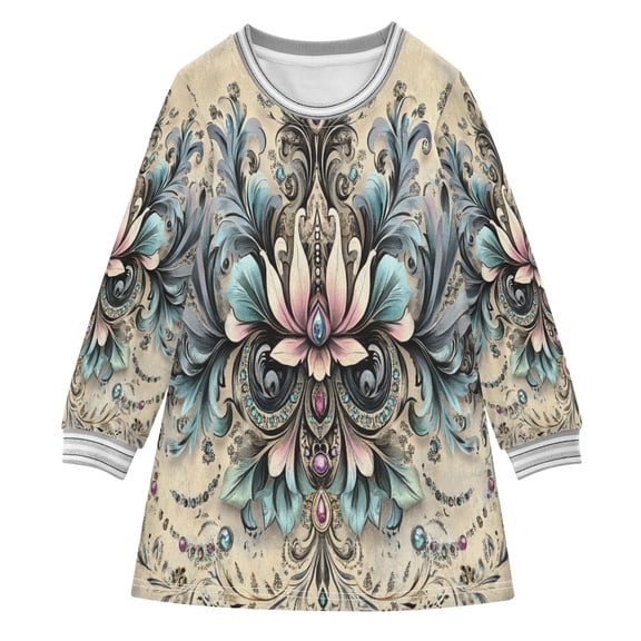 YAZAOO Little Girls Long Sleeved Hoodie A Dresses Floral and Jewel Design Pattern Classical Creative Pattern