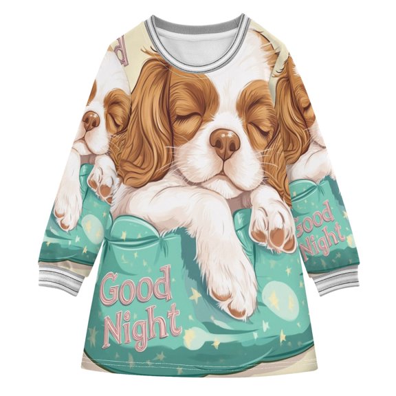 YAZAOO Little Girls Long Sleeved Hoodie A Dresses Hound Sleeping Painting Classical Creative Pattern