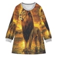thumbnail image 1 of YAZAOO Little Girls Long Sleeved Hoodie A Dresses Lion in Savannah at Sunset Classical Creative Pattern, 1 of 4