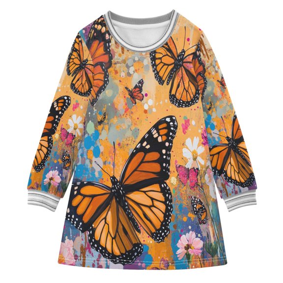 YAZAOO Little Girls Long Sleeved Hoodie A Dresses Monarch Butterflies Classical Creative Pattern