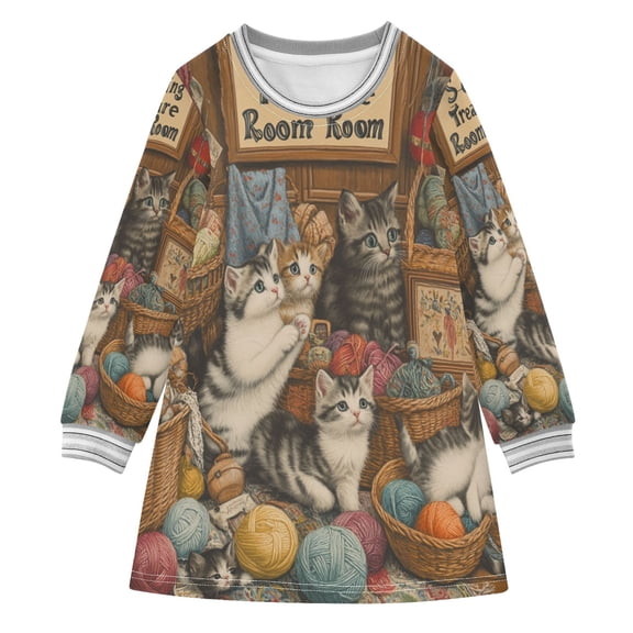 YAZAOO Little Girls Long Sleeved Hoodie A Dresses Naughty Kittens Classical Creative Pattern