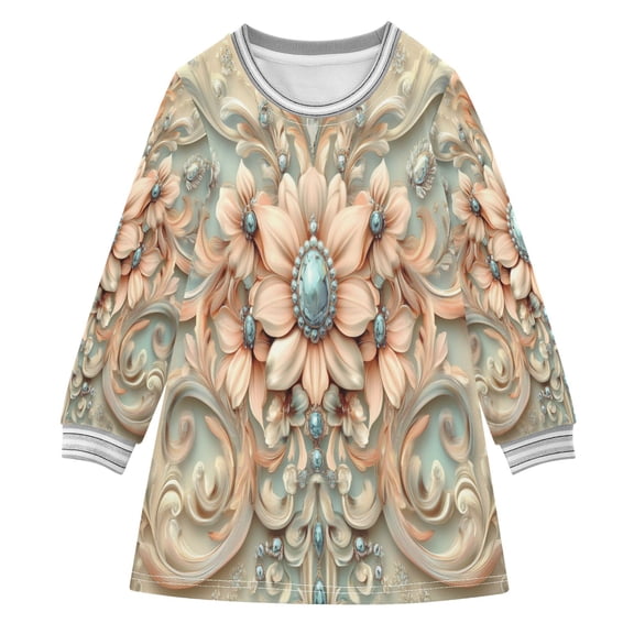 YAZAOO Little Girls Long Sleeved Hoodie A Dresses Ornate Floral and Gemstone Classical Creative Pattern