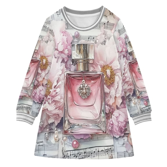 YAZAOO Little Girls Long Sleeved Hoodie A Dresses Perfume Flowers Sheet Music Classical Creative Pattern