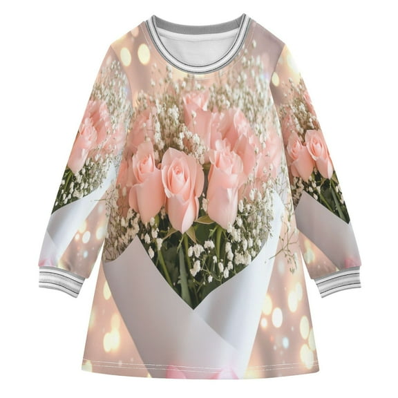 YAZAOO Little Girls Long Sleeved Hoodie A Dresses Pink Roses Classical Creative Pattern