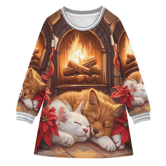 YAZAOO Little Girls Long Sleeved Hoodie A Dresses Sleeping Puppies by Fireplace Classical Creative Pattern