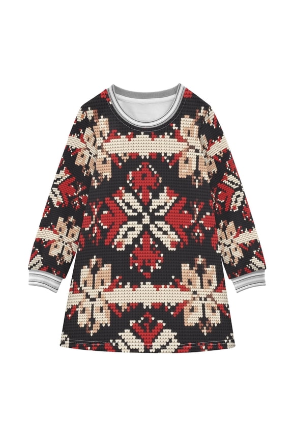 Little Girls Long Sleeved Hoodie A Dresses Snowflake Knit Pattern Design Classical Creative Pattern