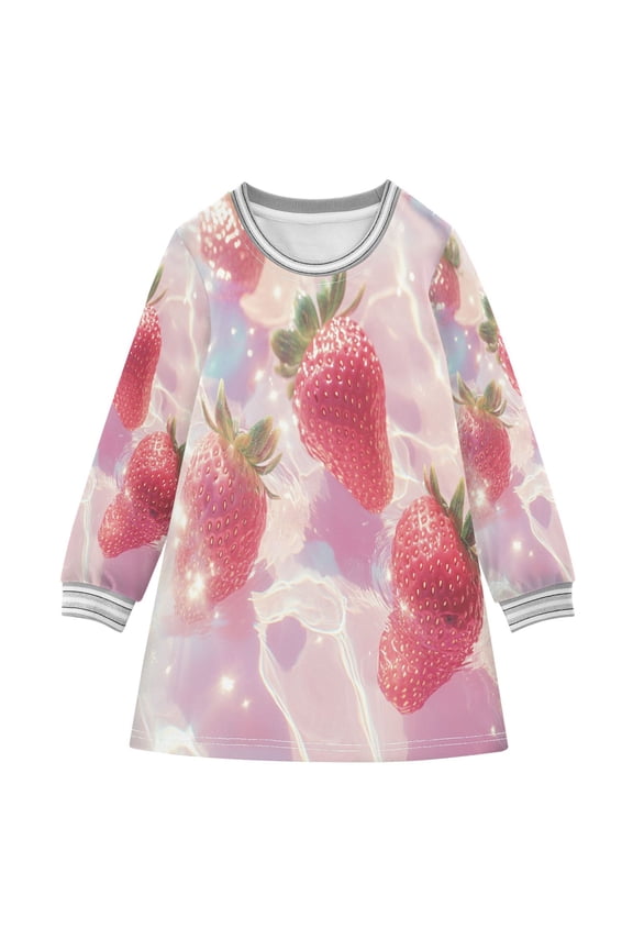 Little Girls Long Sleeved Hoodie A Dresses Strawberries Floating Classical Creative Pattern