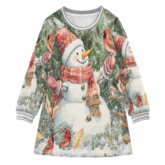 YAZAOO Little Girls Long Sleeved Hoodie A Dresses Whimsical Snowman Painting Classical Creative Pattern