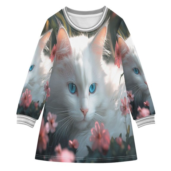 YAZAOO Little Girls Long Sleeved Hoodie A Dresses White Cat Classical Creative Pattern