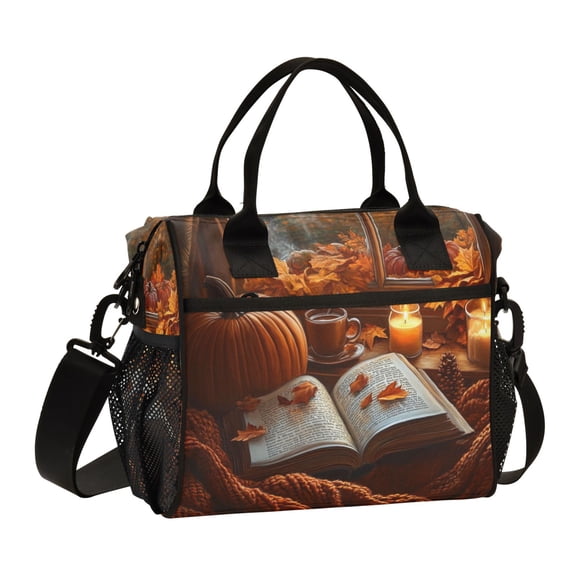 YAZAOO Lunch Bag Creative Autumn Themed Bench Cooler bag with Shoulder Strap