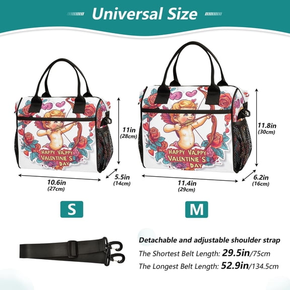 YAZAOO Lunch Bag Creative Cupid with Bow and Roses Cooler bag with Shoulder Strap