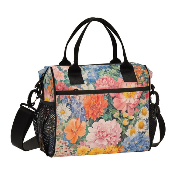 YAZAOO Lunch Bag Creative Fluffy Companion with Blooms Cooler bag with Shoulder Strap