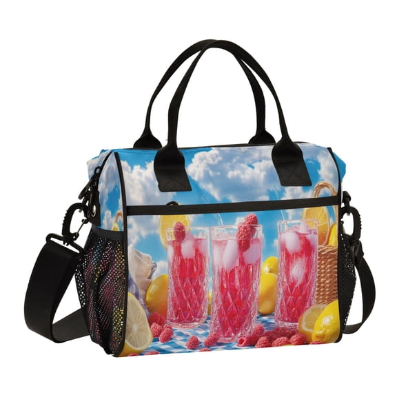 YAZAOO Lunch Bag Creative Raspberry Lemonade Picnic Cooler bag with Shoulder Strap