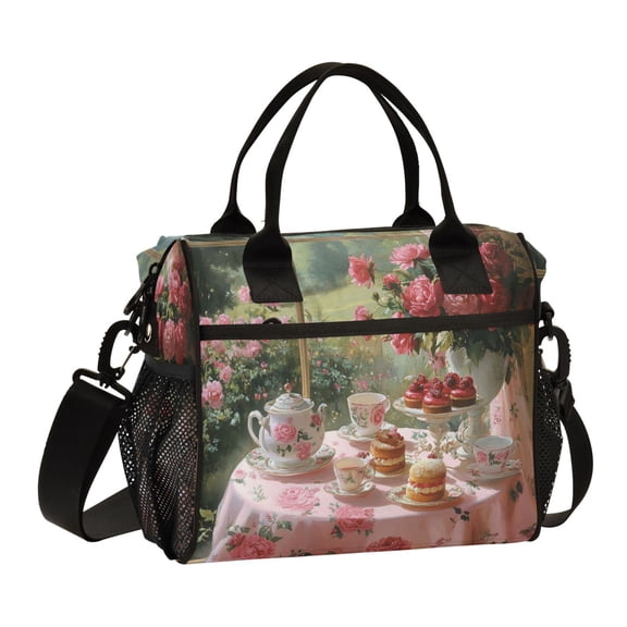 YAZAOO Lunch Bag Creative Tea Set with Roses Cooler bag with Shoulder Strap
