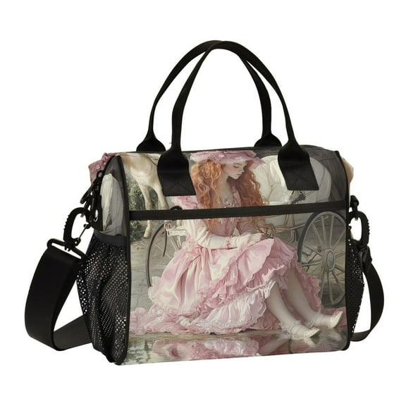 YAZAOO Lunch Bag Creative Woman in Pink Dress Cooler bag with Shoulder Strap