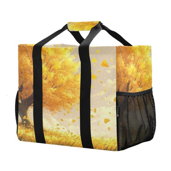 YAZAOO Mesh Beach Bags Totes Foldable Multiple Pockets Creatively Autumn Embrace Printed