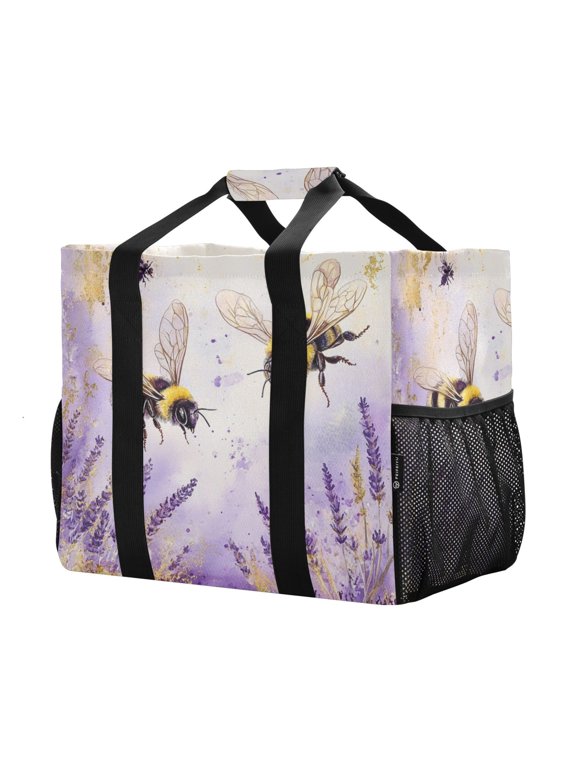 Mesh Beach Bags Totes Foldable Multiple Pockets Creatively Buzzing in Bloom Printed