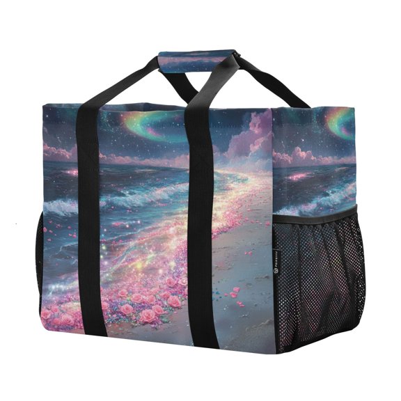 YAZAOO Mesh Beach Bags Totes Foldable Multiple Pockets Creatively Celestial Beach Dream Printed