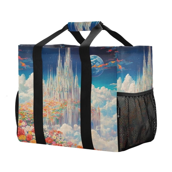 YAZAOO Mesh Beach Bags Totes Foldable Multiple Pockets Creatively Celestial Dreams Printed