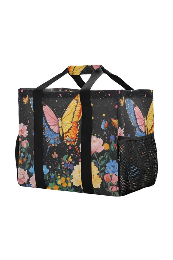 Mesh Beach Bags Totes Foldable Multiple Pockets Creatively Celestial Garden Butterfly Printed