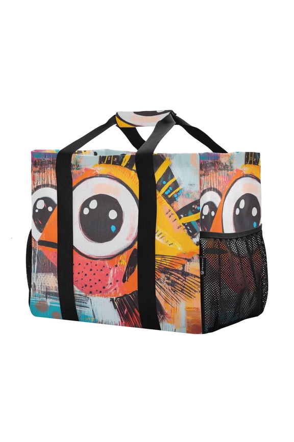 Mesh Beach Bags Totes Foldable Multiple Pockets Creatively Cheerful Fin-tastic Printed