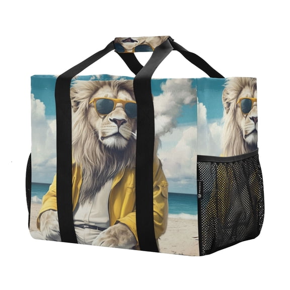 YAZAOO Mesh Beach Bags Totes Foldable Multiple Pockets Creatively Chill Vibes Only Printed