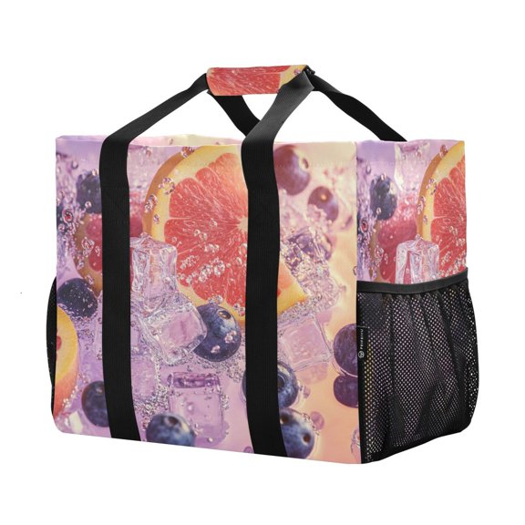 YAZAOO Mesh Beach Bags Totes Foldable Multiple Pockets Creatively Citrus Cascade Printed