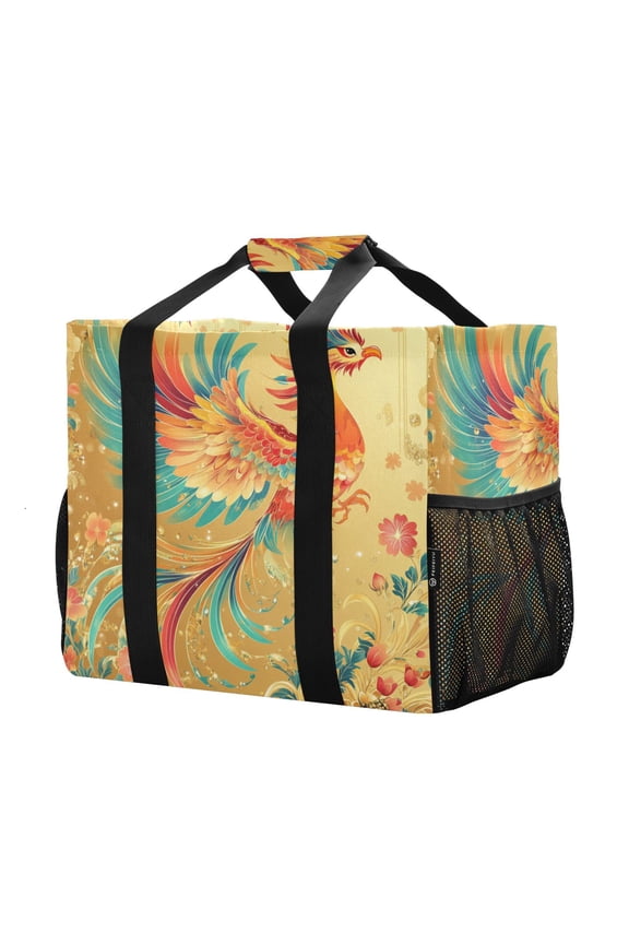 Mesh Beach Bags Totes Foldable Multiple Pockets Creatively Colorful Phoenix Printed
