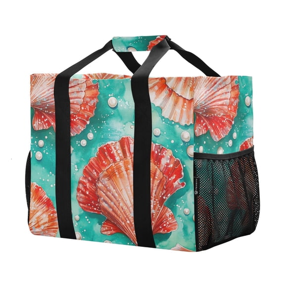 YAZAOO Mesh Beach Bags Totes Foldable Multiple Pockets Creatively Coral Seas Printed