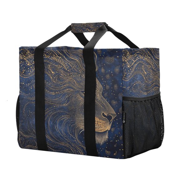 YAZAOO Mesh Beach Bags Totes Foldable Multiple Pockets Creatively Cosmic Lion's Roar Printed