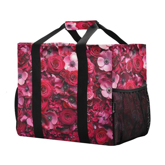 YAZAOO Mesh Beach Bags Totes Foldable Multiple Pockets Creatively Crimson Cascade Printed