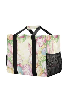 Mesh Beach Bags Totes Foldable Multiple Pockets Creatively Easter Bunny Bliss Printed