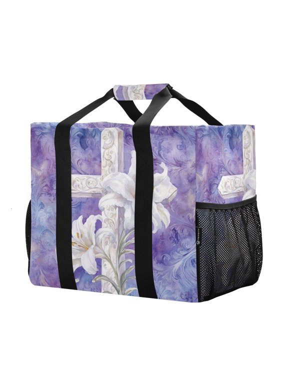 Mesh Beach Bags Totes Foldable Multiple Pockets Creatively Easter Cross Printing Printed