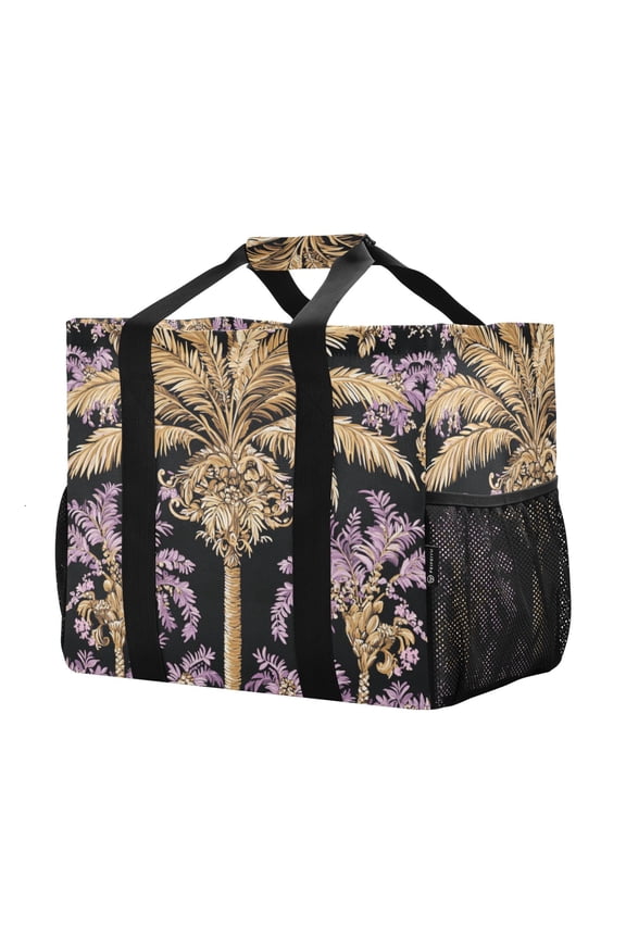 Mesh Beach Bags Totes Foldable Multiple Pockets Creatively Exotic Floral Splendor Printed