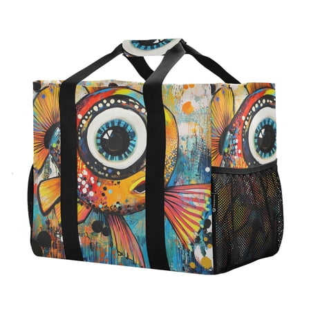 YAZAOO Mesh Beach Bags Totes Foldable Multiple Pockets Creatively Eyed Wonder Printed