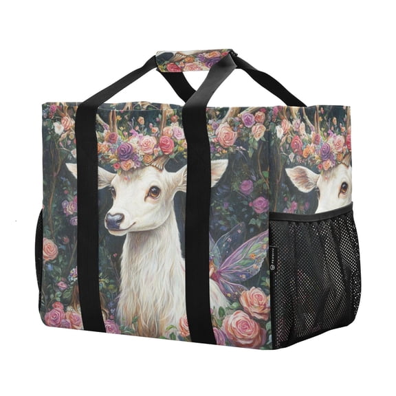 YAZAOO Mesh Beach Bags Totes Foldable Multiple Pockets Creatively Floral Majesty Printed