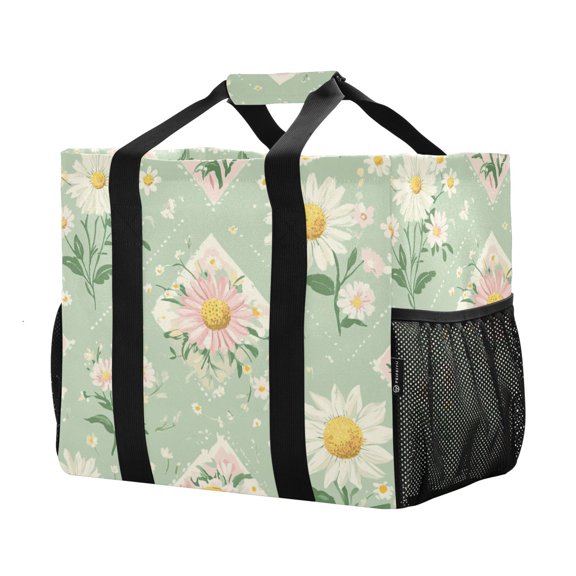 YAZAOO Mesh Beach Bags Totes Foldable Multiple Pockets Creatively Floral Whimsy Printed
