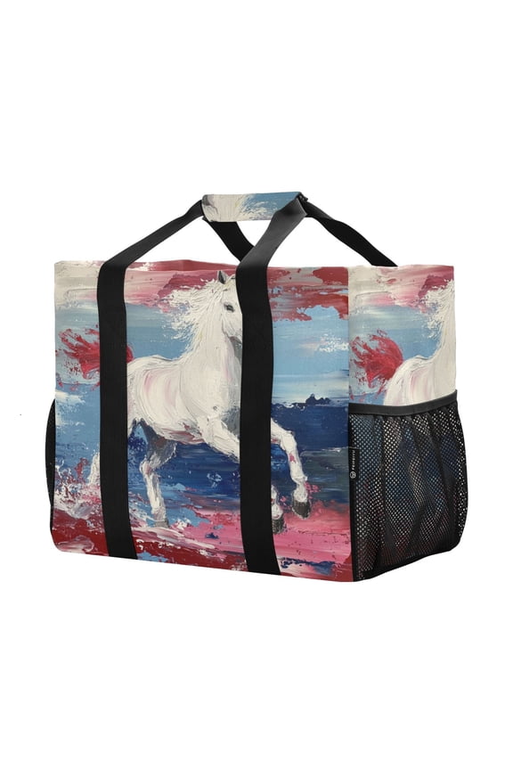 Mesh Beach Bags Totes Foldable Multiple Pockets Creatively Galloping Freedom Printed