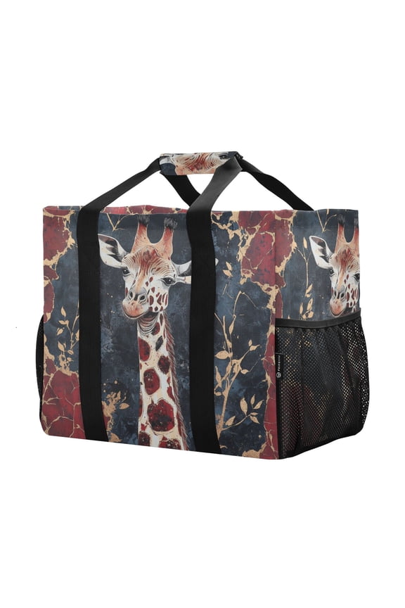 Mesh Beach Bags Totes Foldable Multiple Pockets Creatively Giraffe's Gaze Printed