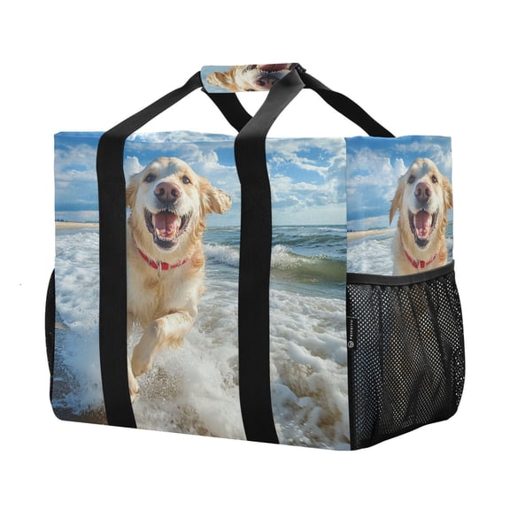 YAZAOO Mesh Beach Bags Totes Foldable Multiple Pockets Creatively Golden Joy Printed