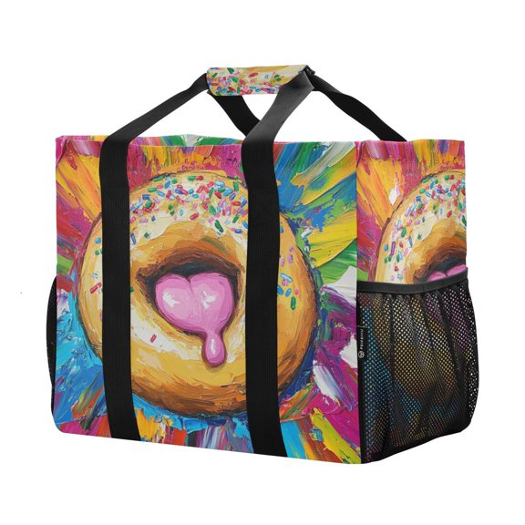YAZAOO Mesh Beach Bags Totes Foldable Multiple Pockets Creatively Heartfelt Indulgence Printed