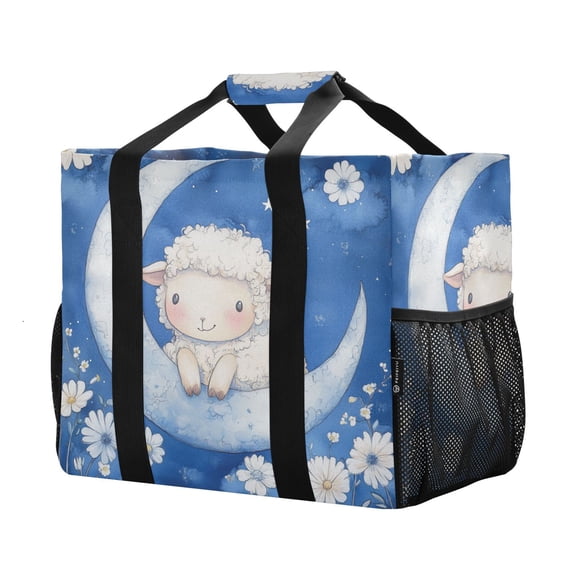 YAZAOO Mesh Beach Bags Totes Foldable Multiple Pockets Creatively Heep on A Crescent Moon Printed