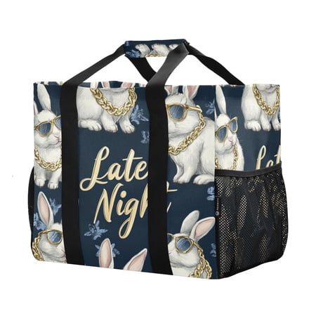 YAZAOO Mesh Beach Bags Totes Foldable Multiple Pockets Creatively Late Night Vibes Printed