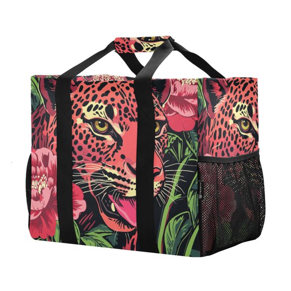 YAZAOO Mesh Beach Bags Totes Foldable Multiple Pockets Creatively Leopard's Charm Printed