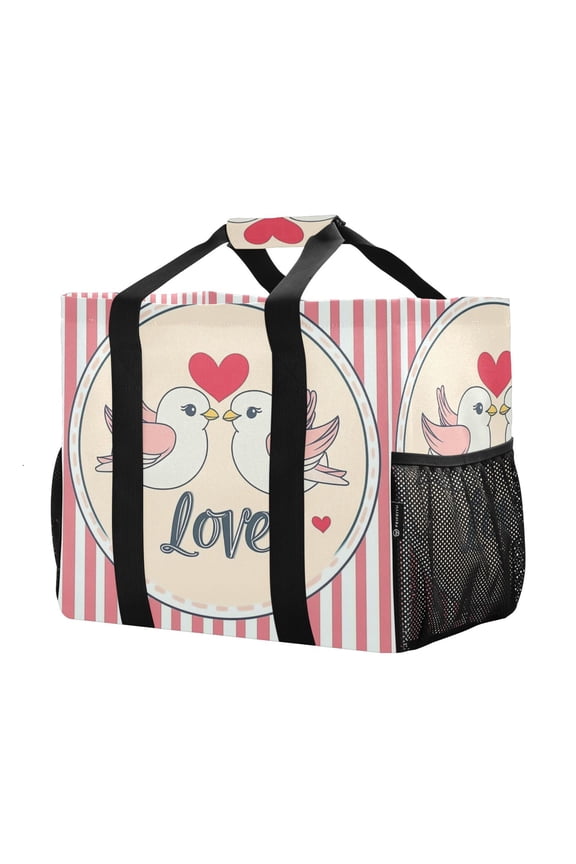 Mesh Beach Bags Totes Foldable Multiple Pockets Creatively Lovebirds in Harmony Printed