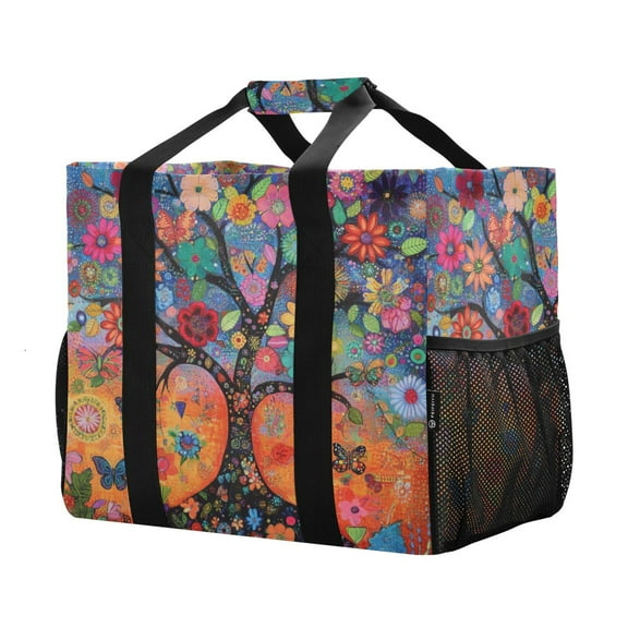 YAZAOO Mesh Beach Bags Totes Foldable Multiple Pockets Creatively Luxuriant Tree Printed